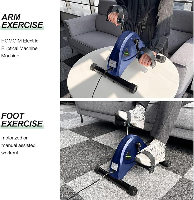 HOMGIM Mini Exercise Bike,Under Desk Bike for Seniors Rehab Training, Motorized Pedal Exerciser for Arm/Leg Fitness & Physical Therapy, 6 Levels Speed Adjustment