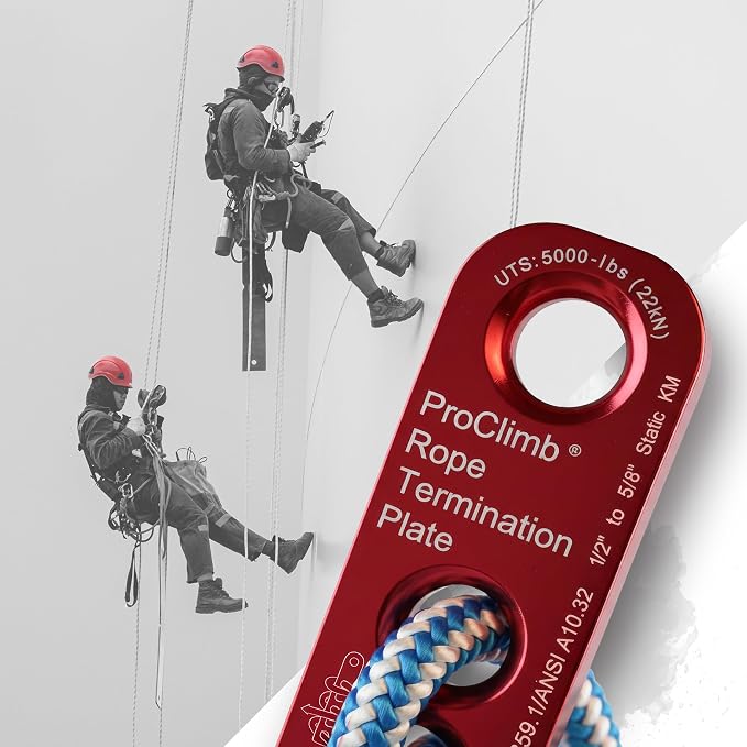 22 kN Rope Termination Plate – Aluminum Rigging Plate for 5/8"–3/4" Kernmantle Rope – Anchor Plate for Vertical Lifeline and Fall Protection
