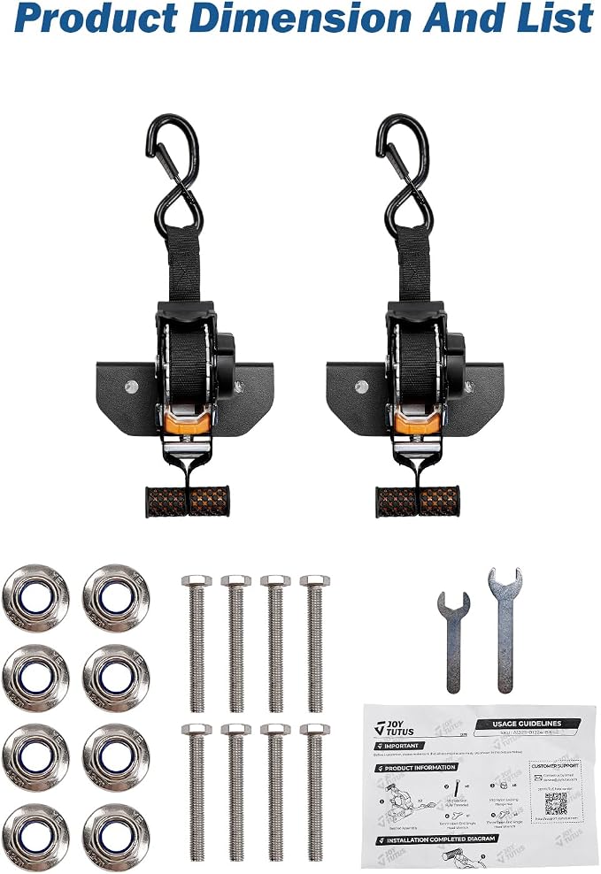 JOYTUTUS 2PCS Retractable Ratchet Straps for Square Tube, 2-Pack Heavy Duty 10'x1'' Auto Retracting Tie Down Straps, 1,500lb Break Strength, Black