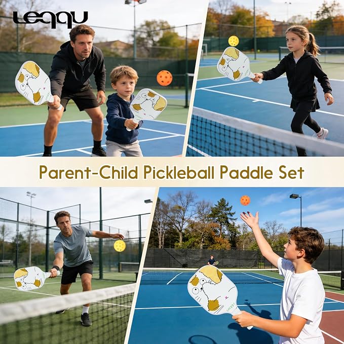 Fiberglass Pickleball Paddles Set of 2, Lightweight Pickle Ball Rackets Kit with Honeycomb Core Control Durable, 4 Outdoor Indoor Balls and Carrying Bag for Men Women