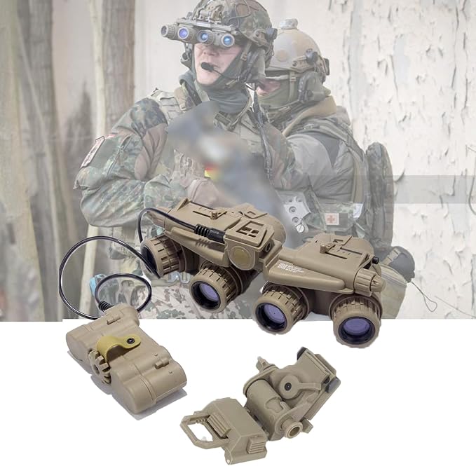 GPNVG 18 Night Vision Goggles Dummy Model with NVG Mount for PVS15/PVS18, Four-Tube Binocular Night Vision for Tactical Helmet NVG Mount, Cosplay Prop, CS Game,No Function (Tan)