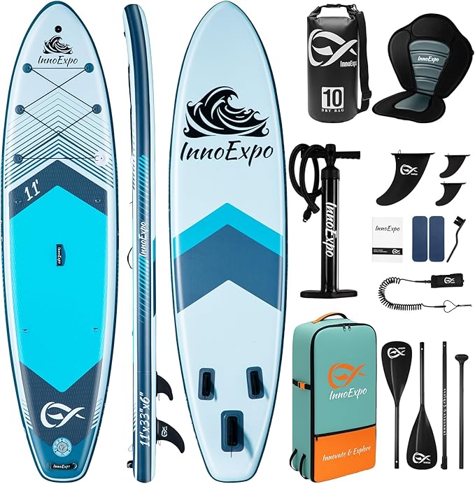 InnoExpo Inflatable Stand Up Paddle Boards with Premium Accessories, Wide Stable SUP Paddle Board Design, Non-Slip Comfort Deck for Youth & Adults
