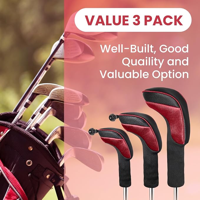 FINGER TEN Golf Club Head Covers for Woods Driver Fairway Hybrid Value 3/5 Pack, Long Headcover Interchangeable Accessories for Ultimate Club Protection