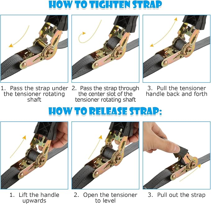 4 Pcs 1 Inch Ratchet Straps Heavy Duty 20ft Tie Down Straps Ratchet with Hooks, 2645 LBS Break Strength, Blue Cargo Ratcheting Straps for Motorcycle Straps Tie Downs, Trucks, Dark Grey