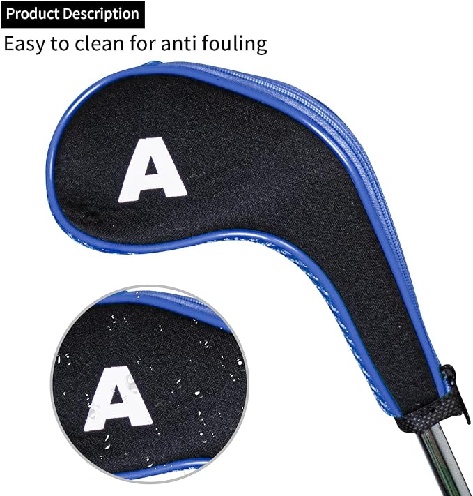 Golf Club 12pcs Thick Synthetic Zipper Long Neck Set Headcover Fit The Most Brands, Side Number Golf Iron Club Head Cover LW SW PW Covers #3,4,5,6,7,8,9