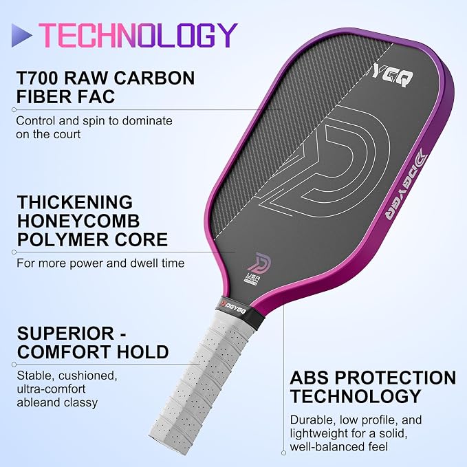 DGYGQ Pickleball Paddles with Polypropylene Honeycomb Core, T700SC Power Carbon Fiber Pickleball Paddle, Increased Power for Ultimate Spin & Consistency