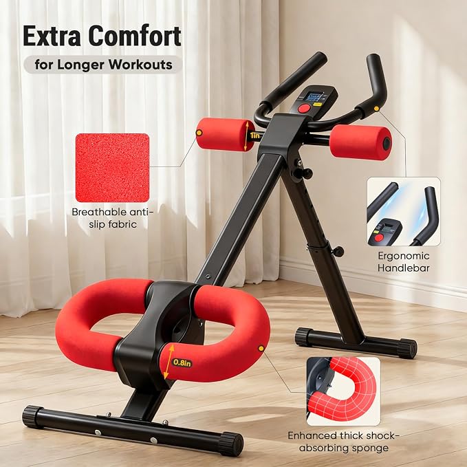 DUMOS Ab Workout Equipment for Home Gym, Exercise Machine Abs Trainer, Full Body Fitness System Adjustable for Abdominal Stomach Training, LCD Display, Knee Protection
