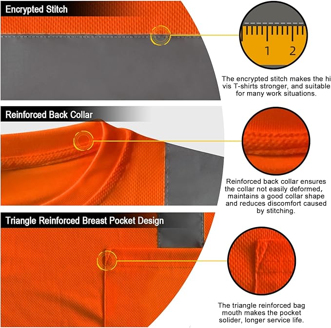 TCCFCCT Hi Vis Shirts for Men Class 3 High Visibility Shirts with Short Sleeves, Reflective Safety Shirts for Men Women, Construction Work Shirts with Black Bottom, Durable & Breathable, DP-Orange 4XL