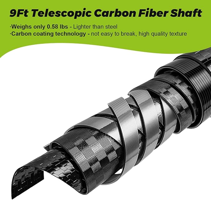 Carbon Fiber Golf Ball Retriever Telescopic 9FT, Lightweight Anti-Rust Extendable Ball Retriever Tool Golf for Water, Pond, Underneath Bushes, Shallow River, GolfBall Grabber Tool for Golfers