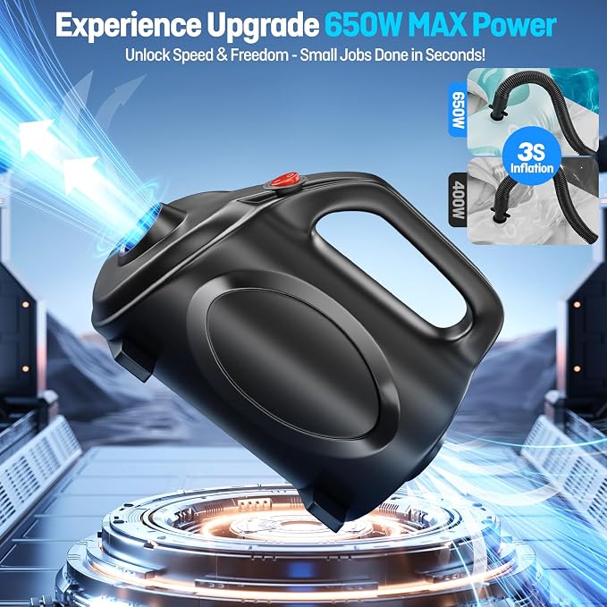 650W Electric Pump for Inflatables Air Mattress - Powerful Quick Fill Inflator/Deflator Pump for Gymnastics Mat Pool Float Raft, Portable Air Pump with Storage Bag AC 110-120V