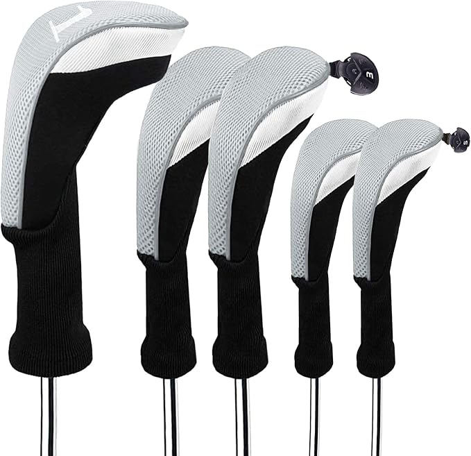 FINGER TEN Golf Club Head Covers Woods Driver Fairway Hybrid 3/4/5 Set, Headcovers Men 1 3 5 7 X Interchangeable Number Tag, Fit All Wood Clubs