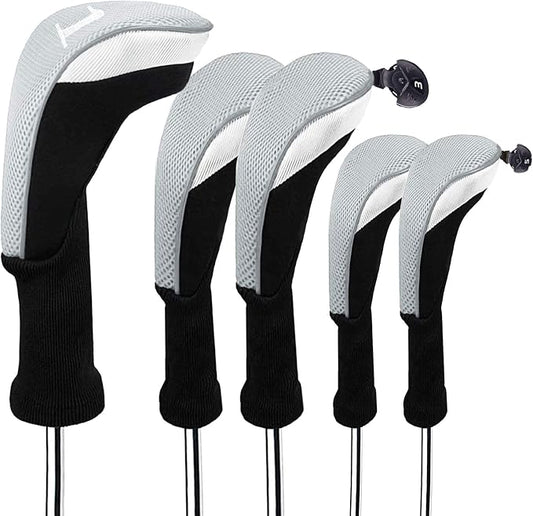 FINGER TEN Golf Club Head Covers Woods Driver Fairway Hybrid 3/4/5 Set, Headcovers Men 1 3 5 7 X Interchangeable Number Tag, Fit All Wood Clubs