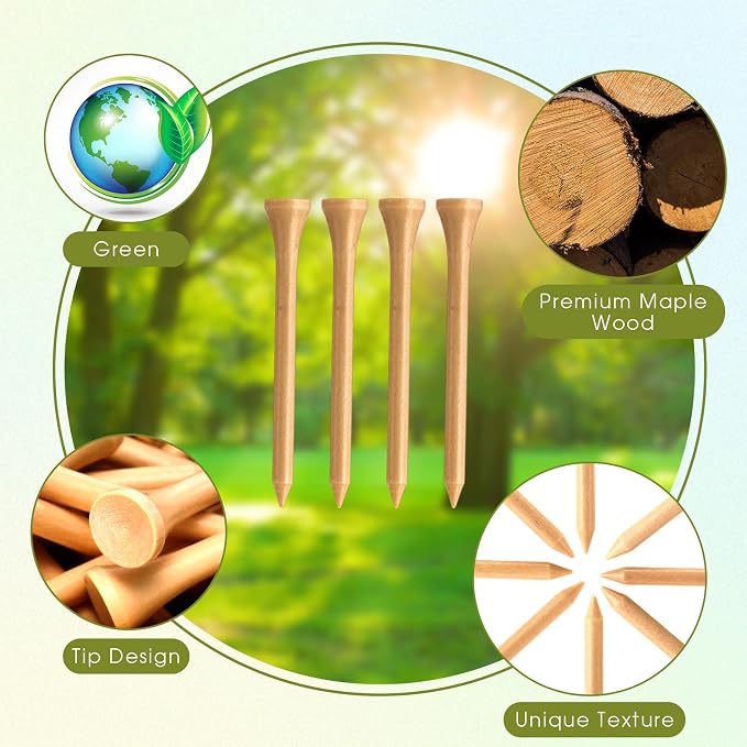 Vinsot 1000 Pcs Bamboo Wood Golf Tees Bulk 2-3/4 Inch Unbreakable Long Tall Golfing Tees Reduce Friction Stable for Men Women Kids Sports Balls Game