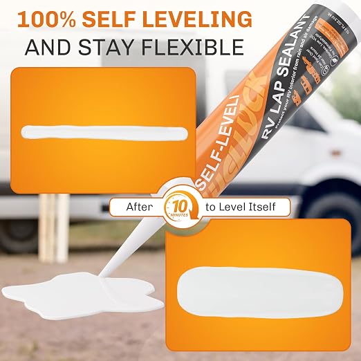 WELLUCK 4PC Self Leveling RV Roof Sealant Lap for RV Roofs, White Flexible Repair Caulking Rubber Epdm Sealant for Camper Motorhomes Trailers, Secure Odorless Waterproof & UV All Weather Adhesive