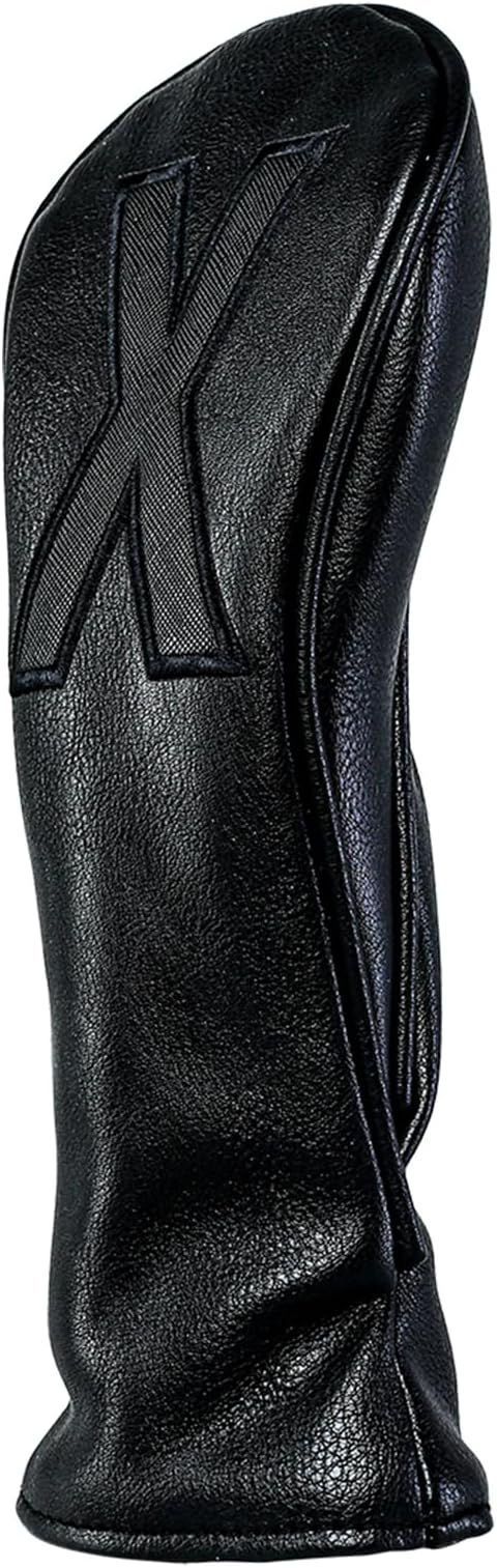 Golf Club Covers – Blackout Leather Driver Headcover, Fairway Wood, 3 Wood, Hybrid, Fits Mallet Blade Putter Head Covers Alignment Stick Cover
