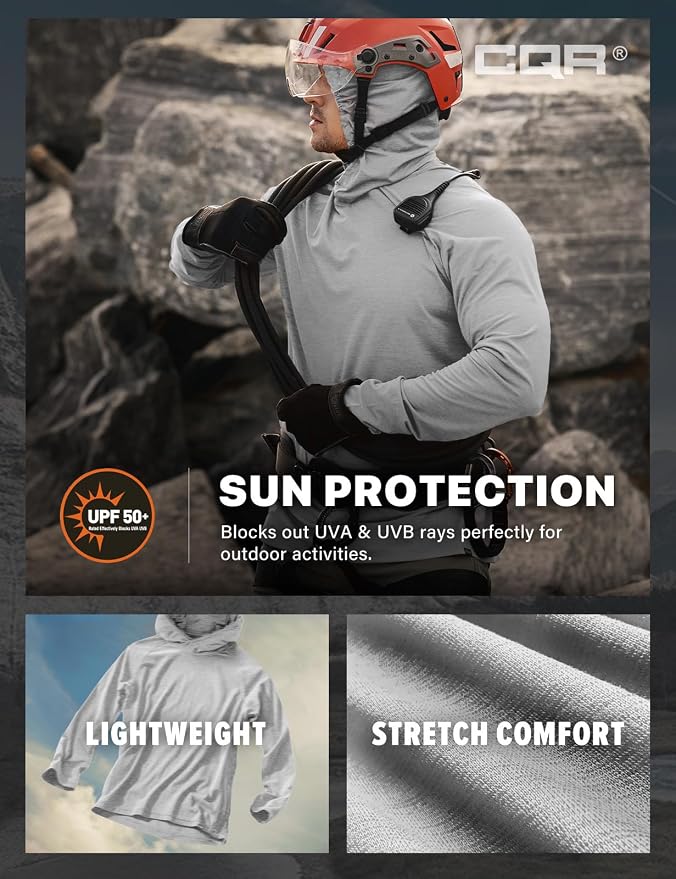 CQR Men's UPF 50+ Sun Protection Long Sleeve Quick Dry Athletic Shirts, Stretch Running Workout Hiking T-Shirts