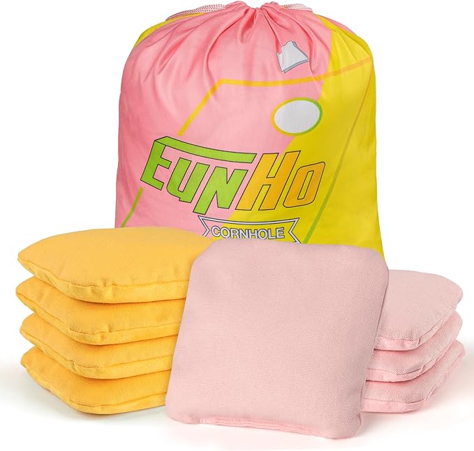 EunHo Regulation Cornhole Bags Set of 8 - Dual Sided Slick and Stick Cornhole Bean Bags for Tossing Game Professional All Weather Pro Corn Hole Bags with Tote Bag