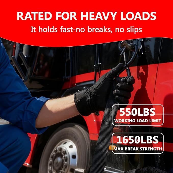 Retractable Ratchet Straps (2 Pack) - 1" x10 ft Heavy Duty with Auto Retract, Safety Lock Hooks & 1650 lb - Soft Loops + Bungee Cords for Truck, Trailer, Motorcycle, ATV, UTV, Moving
