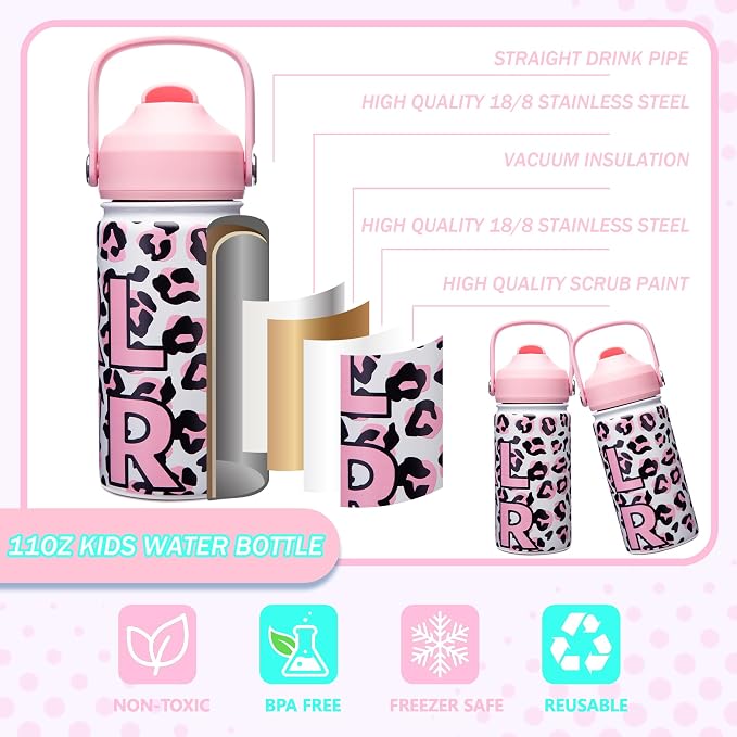 Kids Bento Lunch Box with 6 Compartments Girls Lunch Box with Lunch Bag,Leopard Print Stainless Steel Water Bottle,Ice Pack & Utensils Set,Birthday Gifts for Ages 3-12 Back to School Toddler Girls