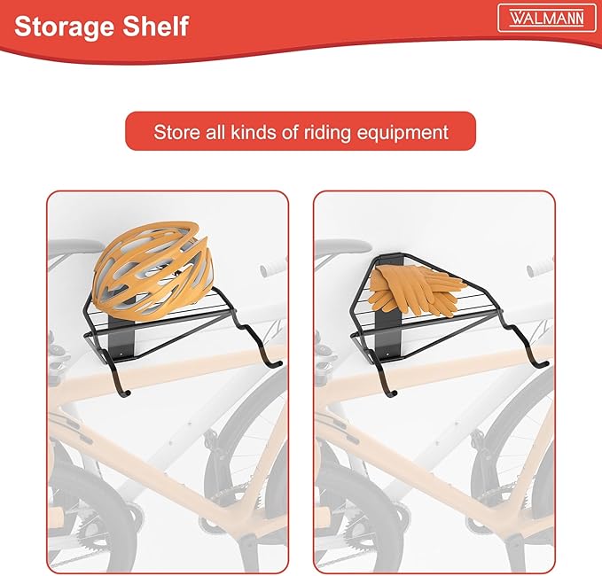 WALMANN Wall Mounted Horizontal Bike Rack, Foldable Space Saving Bicycle Storage for 4 Bikes, Indoor Bike Storage for Garage
