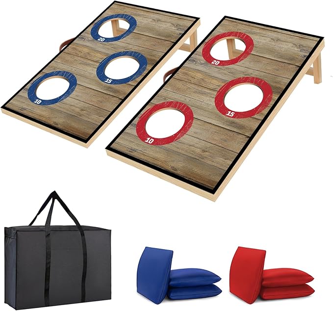 Electronic Cornhole Board Set (4x2ft) - Automatic Scoring Corn Hole Game for Adults & Kids - Infrared Sensing Wood Set with 8 Bags & Carry Case for Backyard, Party & Tailgates