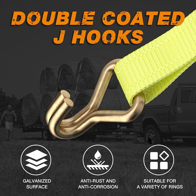 Ratchet Tie Down Strap - 2 Pack 2" x 27' Heavy Duty Ratchet Straps with Aluminum Handle, Cargo Straps for Moving Appliances, Lawn Equipment, Motorcycle in a Truck Yellow