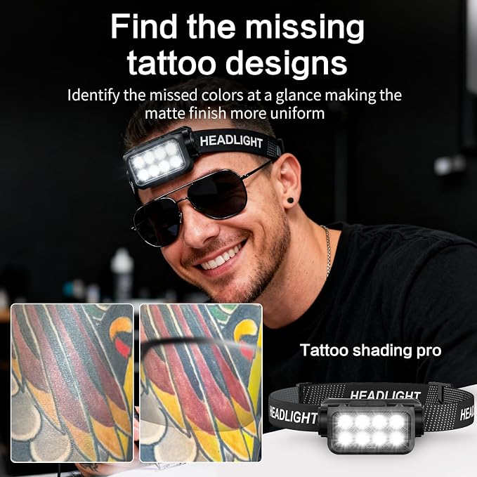 ZG Tattoo Lighting Lamp,2 LED Polarized Tattoo Headlamp,Tattoo Light Kit with Tattoo Vision Lenses for Eliminating Shadows,Equipped with an Lnduction Switch Led Tattoo Work Light