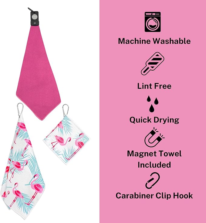 Magnetic Golf Towel for Golf Bags with Clip for Men & Women, Waffle Weave Microfiber Towel with Industrial Strength Clip Hook for Strong Hold to Golf Carts or Clubs, Set of 3