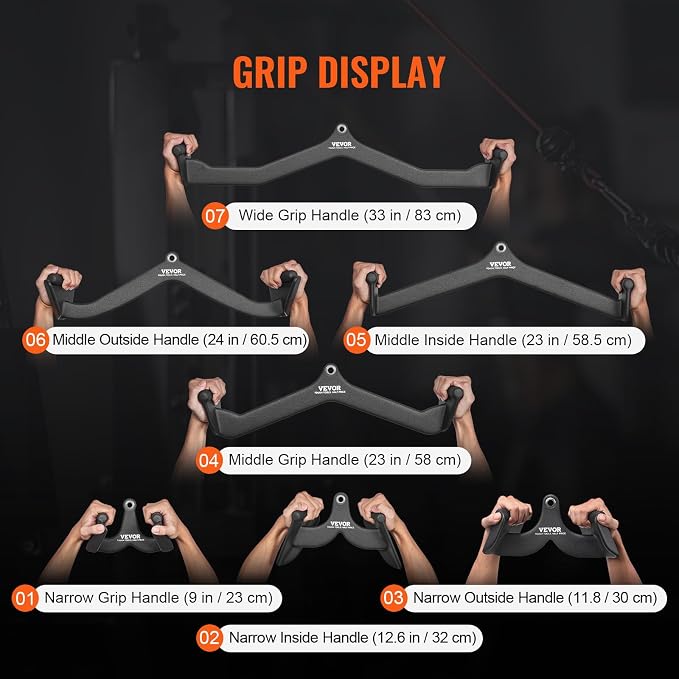VEVOR LAT Pulldown Attachments, Cable Machine Rowing T-bar V-bar Tricep Pull Down Bar, Back Strength Training Rubber Coated Handle Grip, Bicep Curl Tricep LAT Pulldown Bar for Home Gym Fitness