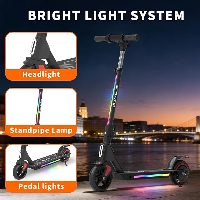 SIMATE Electric Scooter for Kids Ages 6-14, 3 Adjustable Heights 34"/37"/39", LED Display & Colorful Lights, Foldable Kids Electric Scooter, 8.7 MPH Safe Speed, Gifts for Boys Girls
