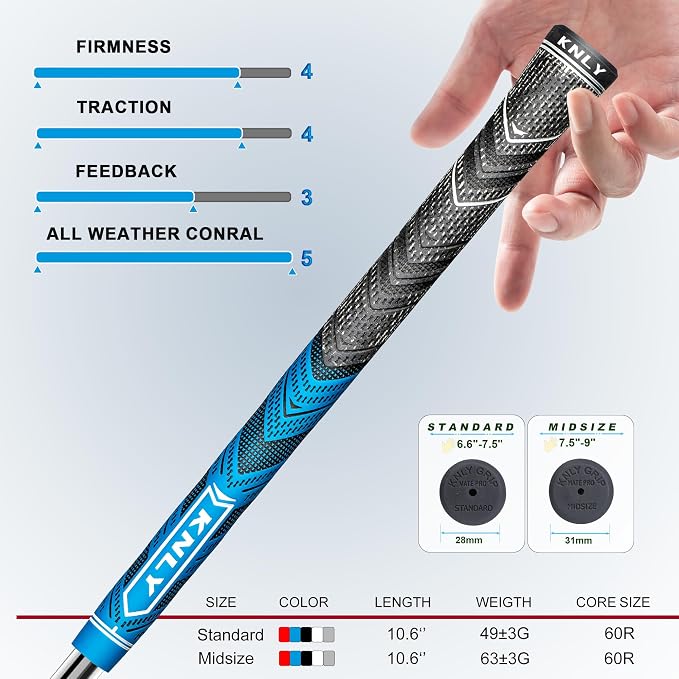 KNLY Golf Grips Set of 13,High Feedback MultiCompound Golf Club Grips,13 Grips with 15 Tapes and 13 Grips with All Repair Kits for Choice.