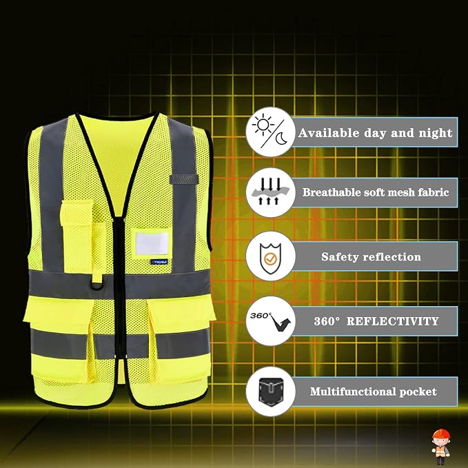 A-SAFETY hi viz reflective safety vest for men, Yellow