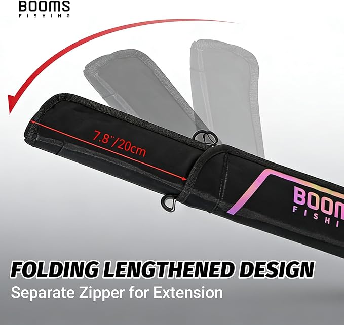 Booms Fishing PB3 6.4ft~8ft Fishing Rod Case, Portable Folded Fishing Pole Case with Two-Way Zippers, 1ft /7.7" Extended Design Fishing Rod Bag, Fit for 2~3 Fishing Poles, 76"~96"