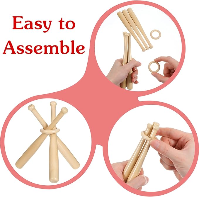 8 Pack Wooden Baseball Display Stand Holder, Mini Baseball Bats and Rings, Creative Gift for Baseball Fans, Office Home Desk Decor
