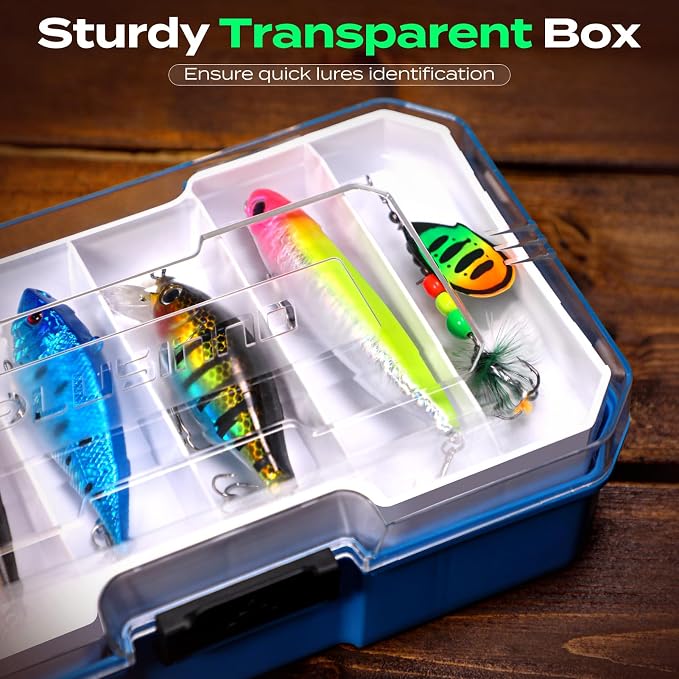 PLUSINNO Fishing Lures Tackle Box Gear Kit with Tackle Included, 373 PCS | Waterproof, Compact & Customizable, for Bass Trout, Freshwater Topwater, 16 Rigs, Fishing Gifts for Men Starter