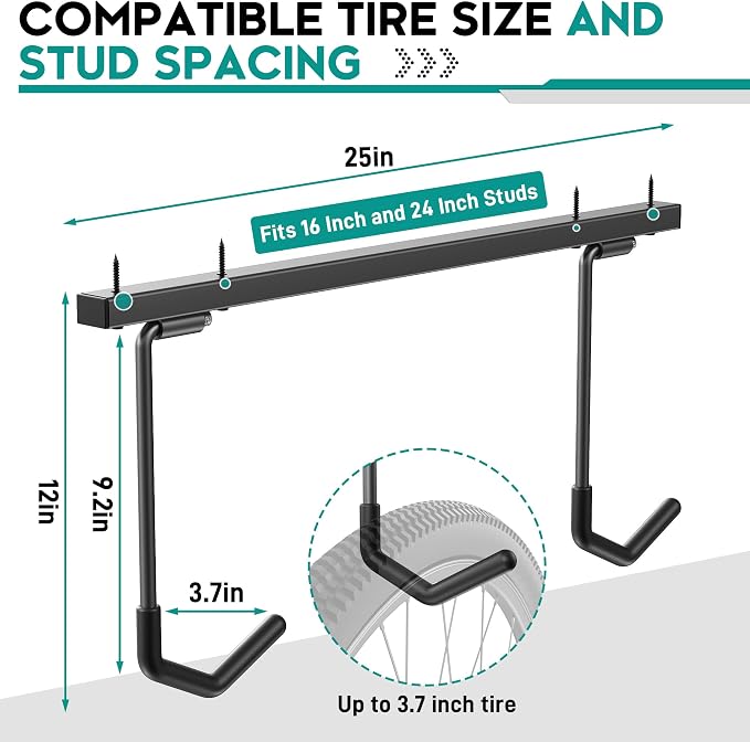 EVERHANGER Ceiling Mounted Bike Racks for Garage, Indoor Bike Storage Hanger with Adjustable Cycling Hooks for 2 to 4 Bikes, Holds up to 260lbs