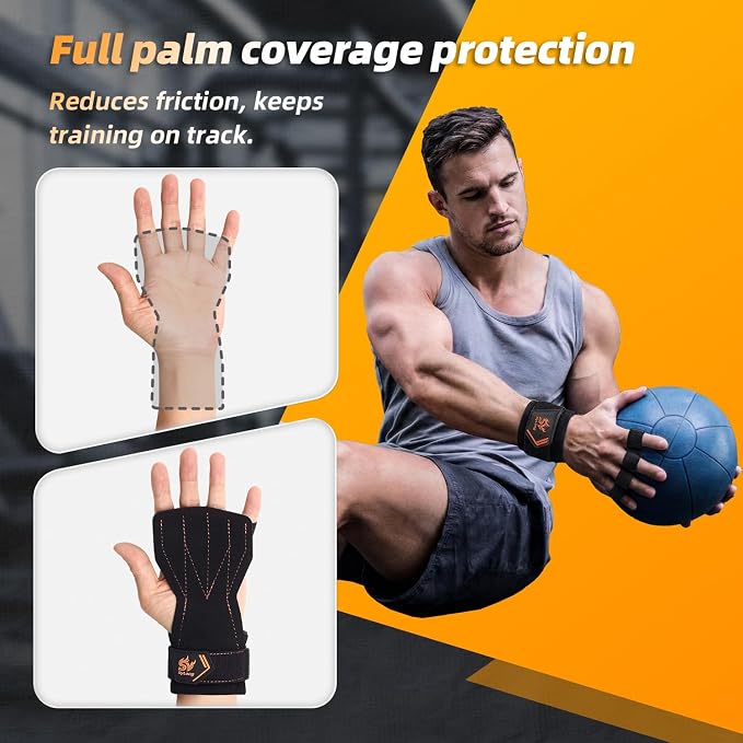 Sylong Gymnastics Hand Grips for Cross Training, Pull ups, Weight Lifting, Gymnastics; Effectively Plam Protection; offering a larger coverage area than standard grips，for Men and Women