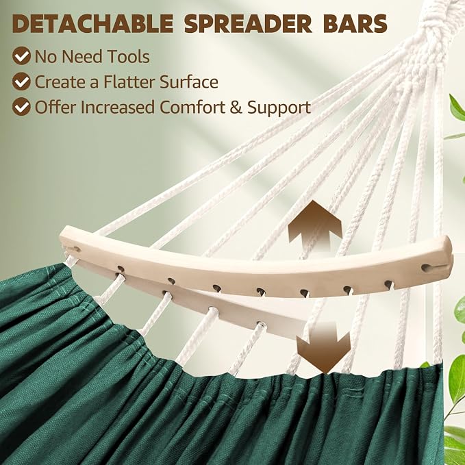 Chihee Cotton Hammock Holds Up to 660lbs Fabric Hammock 8.9x4.9ft Soft Portable Tree Hammocks Camping with Detachable Spreader Bar Pillow 2 Strong Webbings 2 Carabiners Indoor Outdoor Backyard Garden