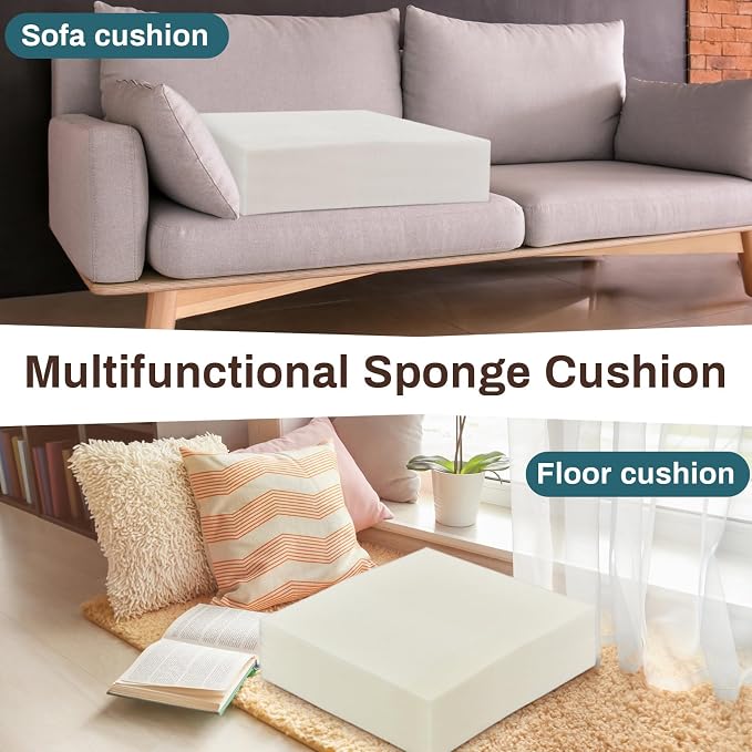 Frienda 2 Pack 6 x 26 x 26 Upholstery High Density Foam Cushion Replacement Square Cut to Size Foam Couch for Chair Couches Padding Shipping Packing DIY Cosplay Projects(White)