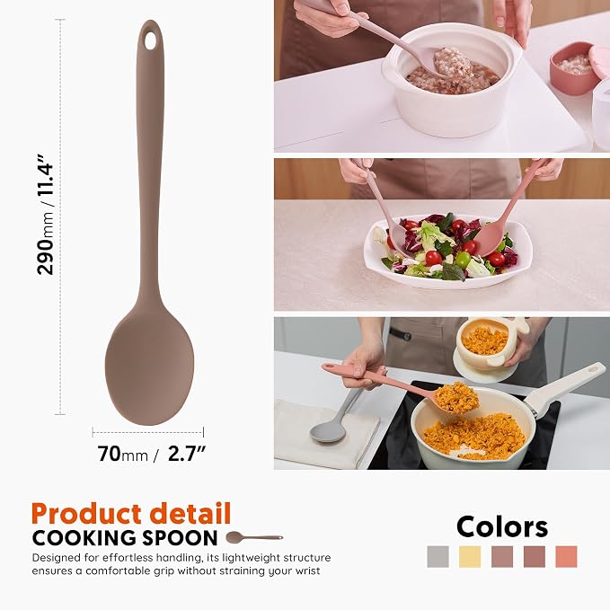 Multi Platinum Silicone Cooking Spoon for Baking, Scraping & Mixing, 100% Food Grade Colorful Silicone Kitchen & Serving Utensils, Heat Resistant, Non-Stick Cookware - 11.4 inch Taupe Brown