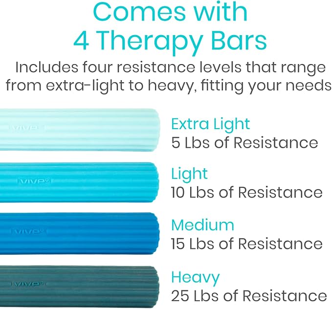 Vive Flex Therapy Bar for Tennis Elbow Relief (4 Pack) - Physical Therapy Aid to Improve Tendonitis & Grip Strength - Resistance for Golfers, Hand, Epicondylitis - Strengthens Wrists & Forearm