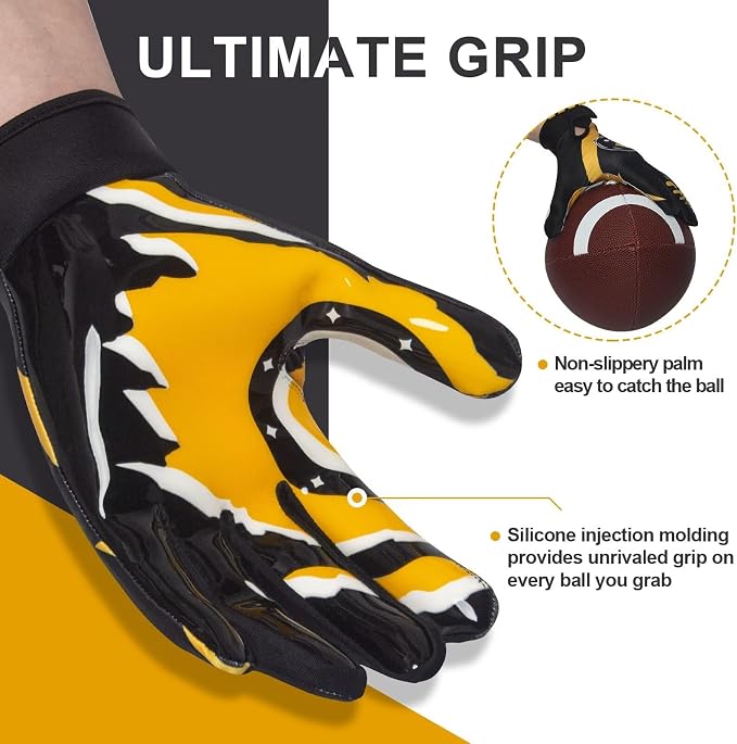 RIGWARL Football Gloves Adult Men, Youth Kids Football Gloves with Super Sticky Grip, Receiver Glove Adult Youth Kids Best Gift for Father‘s Day