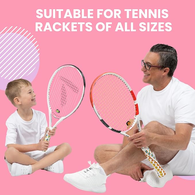 Tennis Tape & Dampener Set - 2 Tacky 45” Long x 0.98” Wide Racket Handle Overgrips & 1 Matching Ping Dampener