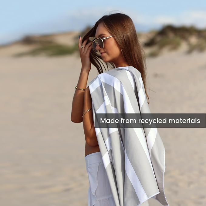 SummerSand Microfiber Beach Towel - Quick Dry, Sand Free - Compact and Lightweight for Travel - Recycled Materials - Travel Bag Included - Large Microfiber Towel (63x31.5in – Marble Sand)