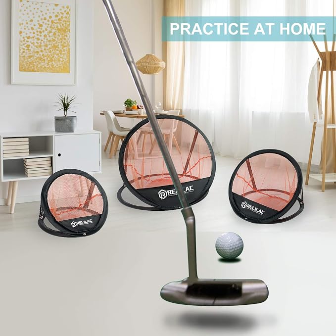 RELILAC Pop Up Golf Chipping Practice Net Set - Indoor/Outdoor Golfing Target Accessories for Golf Practice - Improve Your Short Game - Gifts for Men, Dad, Mom, Husband, Women, Kid, Golfers