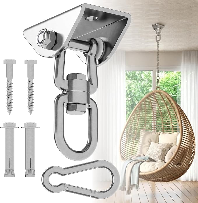 360°Rotating Hammock Hanging Kit, Heavy Duty 1200 lb Capacity Stainless Steel Hanging Swing Hooks, 1 Pack Swing Hanger for Yoga, Hammock Chair, Sandbag, Swing Sets(Silver