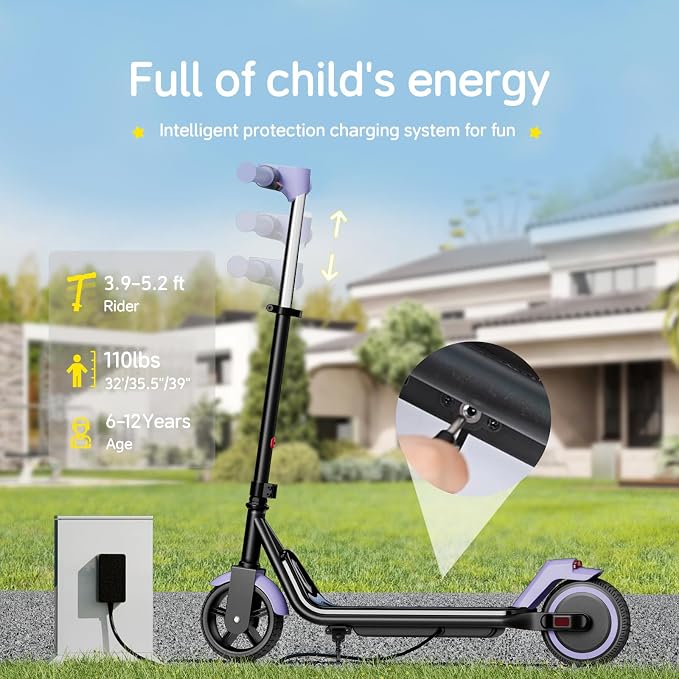 ECOROAD EK6 Kids Electric Scooter for 6-12, 3/6/10mph Speeds for Ultimate Comfort & Adjustable Height, 150W & Dual Brake Safety Electric Scooter, for Outdoor Play, Park Rides (Rider:3.9-5.2 FT)