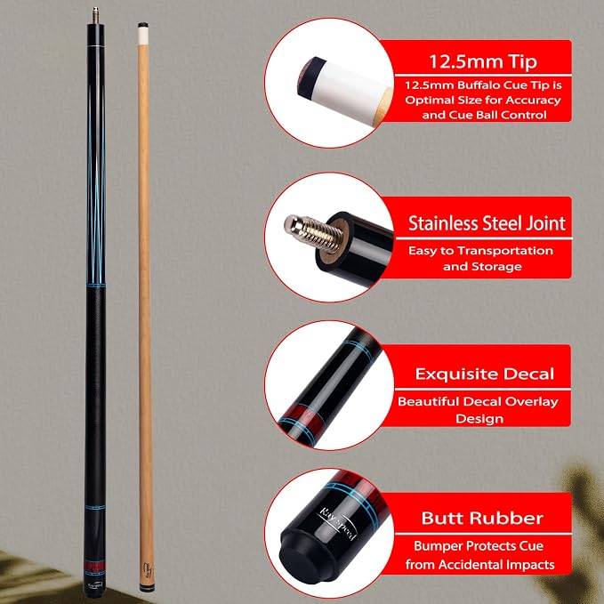Pool Cue Stick Low Deflection Shaft Billiard Cue Stick with Hard Case 19-20 oz Professional Pool Stick