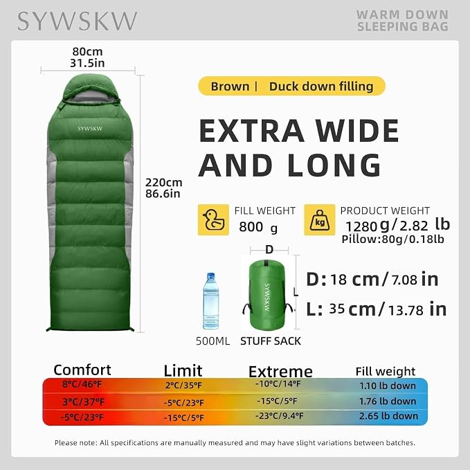 Ultralight Down Sleeping Bag with Pillow,15°F 32°F 46°F Sleeping Bag for Women,Men,Youth Backpacking,Hiking and Camping Outdoor with 680FP Duck Down