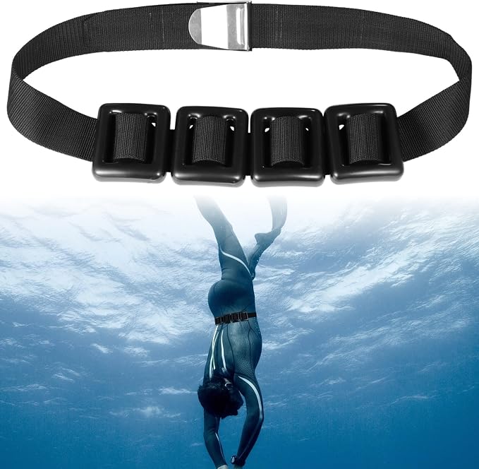 Homaisson 4 PCS 2.2lb Dive Weights with Belt for Freediving, Scuba Weights Diving Weight Belt, Coated Lead Diving Weights, 32-52 inch Adjustable Nylon Belt, Quick Release Buckle